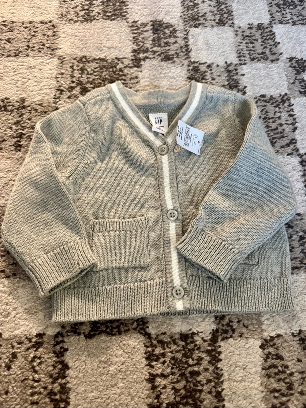 GAP Light Gray Knit Cardigan with White Trim